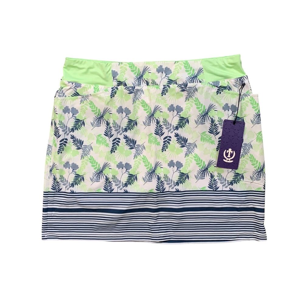 Tee Time Skort Womens L Large Leaf Stripe Print Stretch Performance Golf Mini